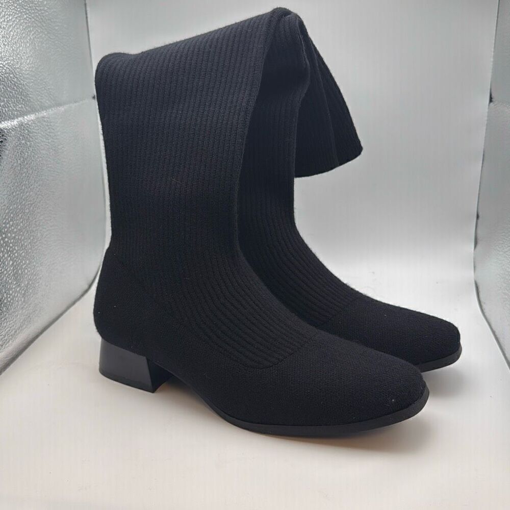 CUSHIONAIRE Women's Rialto Knit Knee-High Boot with Block Heel SIZE 7 BLACK NEW